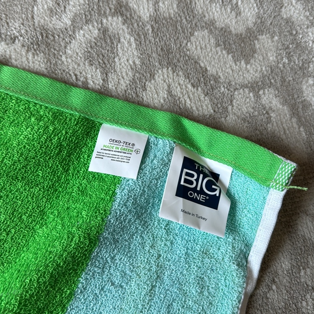 NWT The Big One Green and Yellow Striped Reversible Beach Towels - Picture 6 of 6